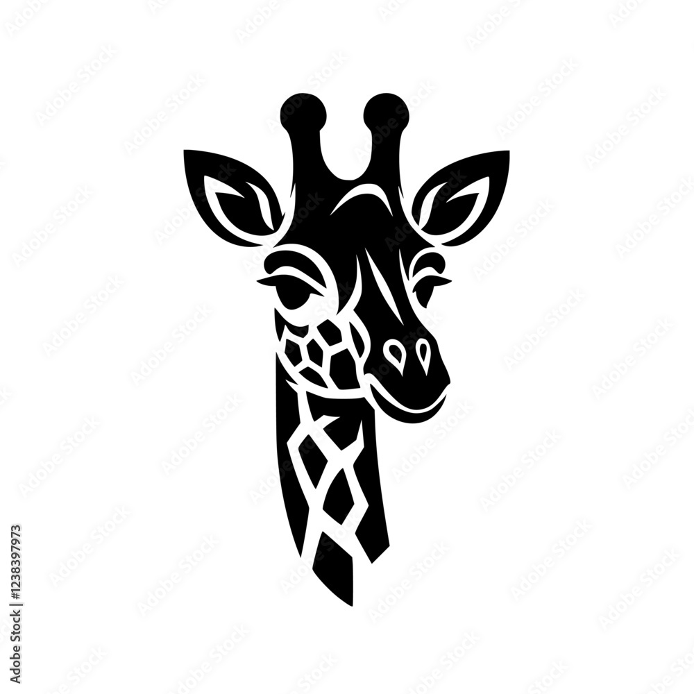 Obraz premium Elegant Giraffe Head Vector Illustration: A Stylish Black and White Graphic Design of African Wildlife