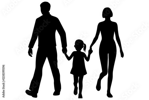 Silhouette Family Walking Together. Father, Mother & Child Vector Illustration