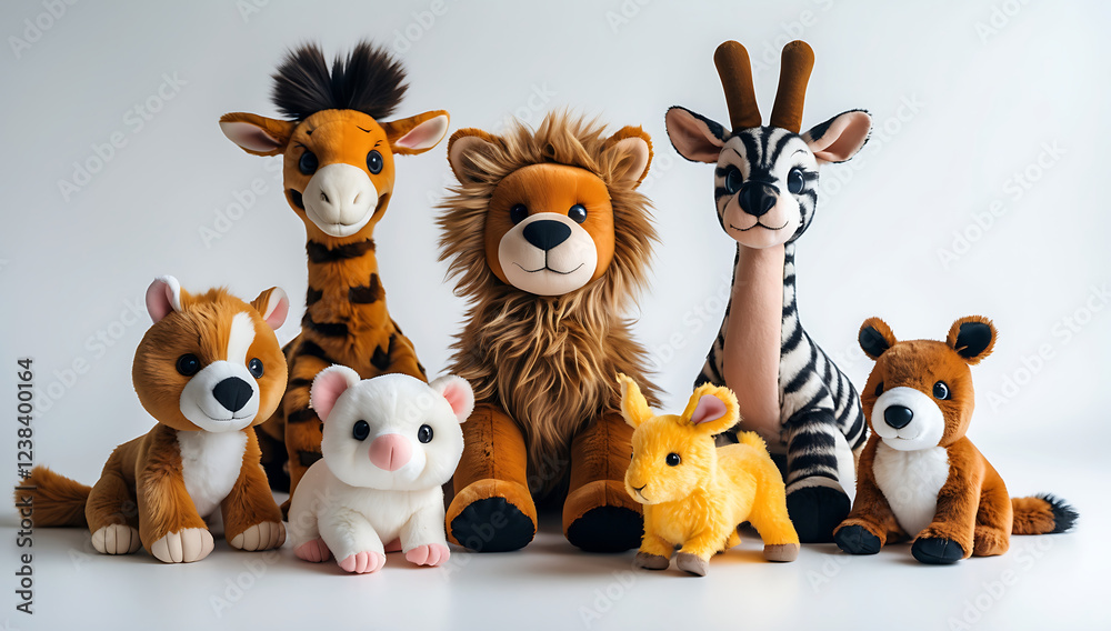 Naklejka premium Adorable Stuffed Animal Collection: AI-Generated Toy Showcase