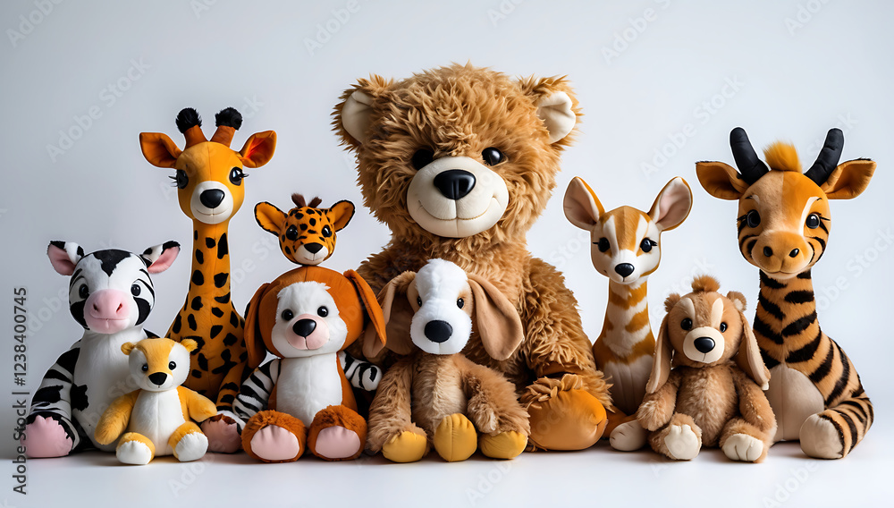 Naklejka premium Adorable Stuffed Animal Collection: AI-Generated Toy Showcase