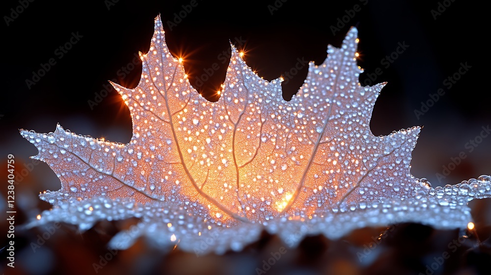 Dewdrops Illuminate Translucent Autumn Maple Leaf Dewdrops Illuminate Translucent Autumn Maple Leaf