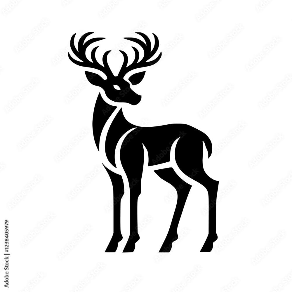 Fototapeta premium Majestic Deer Silhouette: Elegant Black and White Animal Graphic Design