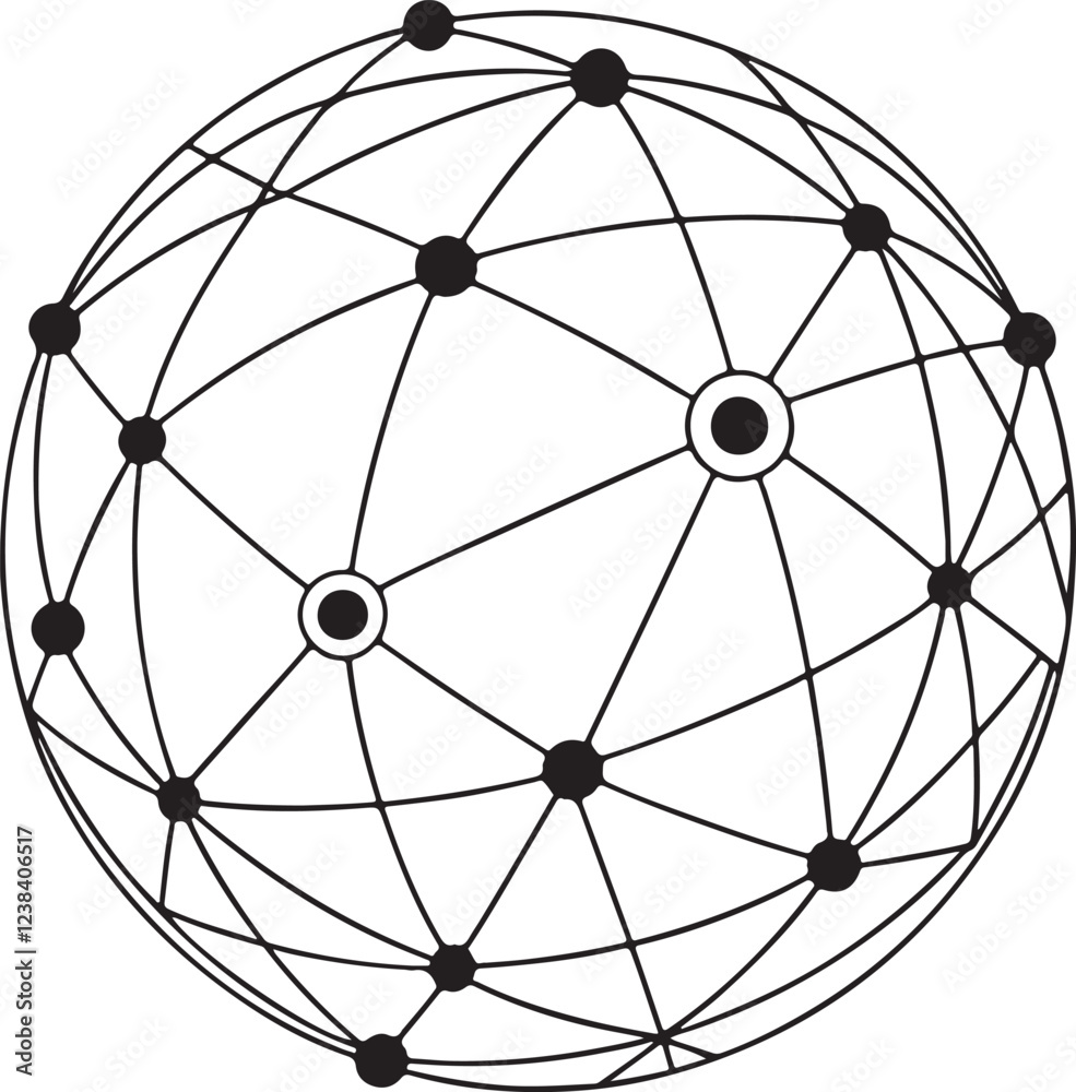 Fototapeta premium Global Network Sphere - Digital Connection Abstract Line Art