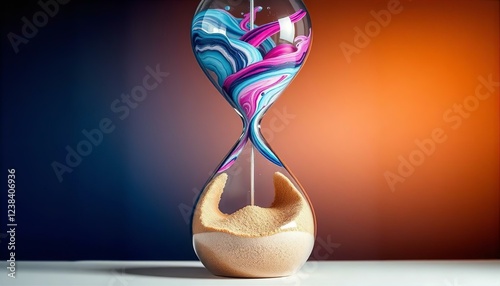 Artistic Hourglass with Swirling Paint and Sand: Abstract Time Concept Photography, Colorful Fluid Art, Unique Design