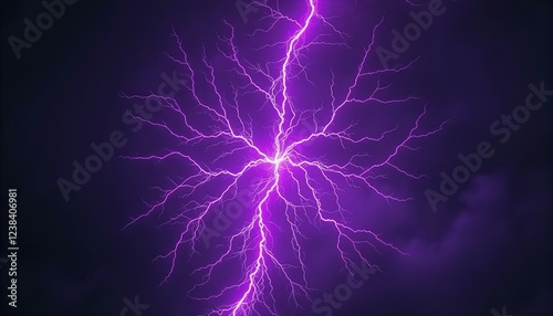 Purple Lightning Bolt Striking Dark Night Sky Dramatic Electrical Storm Nature Photography Background Image