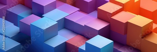 Vibrant 3D Abstract Render of Colorful Cubes in Varying Shades and Depths Creating a Dynamic Contemporary Background for Creative Projects