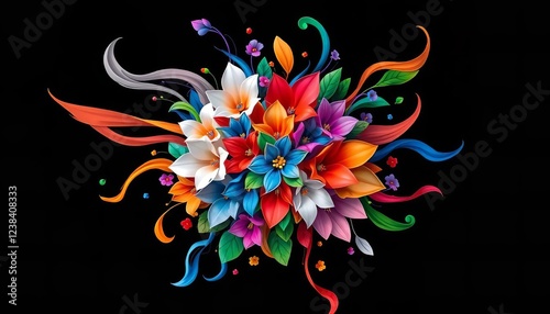 Vibrant Colorful Floral Explosion Abstract Art Digital Painting Print Design