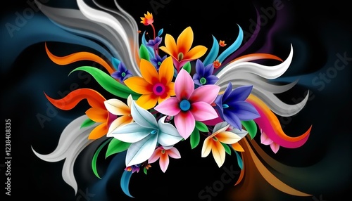 Vibrant Colorful Floral Bouquet Abstract Art Wallpaper Background Design Illustration