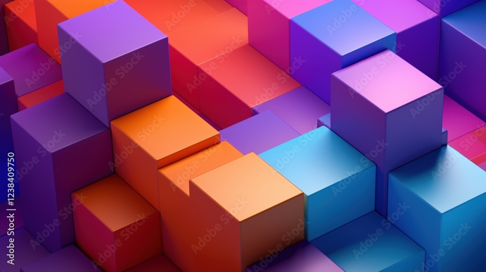 Vibrant and Colorful 3D Render of Cubes in Abstract Arrangement with Dynamic Lighting Vibrant and Colorful 3D Render of Cubes in Abstract Arrangement with Dynamic Lighting