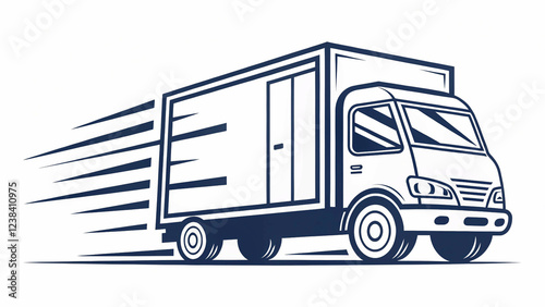 Fast-moving shipping truck line art icon for use in transportation services, apps, or websites.