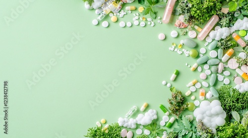 A dynamic background that features a textured blend of medicine-related imagery intertwined with symbols of nature, such as trees and clouds, to raise awareness of the impact of proper disposal on