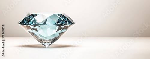 Brilliantly Cut Diamond Sparkling on Elegant Surface with Light Reflections and Soft Background photo