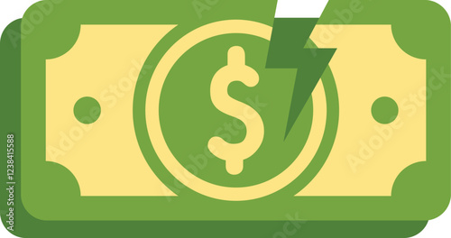 Green dollar bill being struck by lightning illustrating financial loss, debt, or bankruptcy