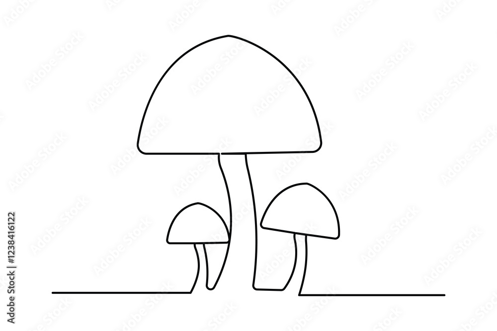 Vector illustration continuous Mushroom one line drawing Vector illustration continuous Mushroom one line drawing