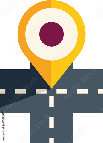 Location pin icon pointing on road intersection, symbolizing finding destination