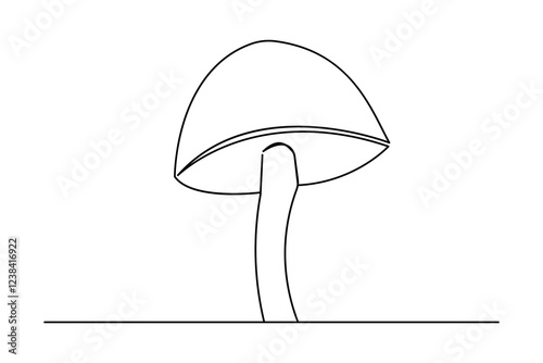 Mushroom continuous one line art drawing of isolated outline vector design