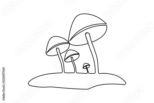 Mushroom continuous one line art drawing of isolated outline vector design