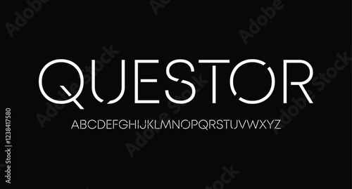 Tech font, digital alphabet, thin Latin letters A, B, C, D, E, F, G, H, I, J, K, L, M, N, O, P, Q, R, S, T, U, V, W, X, Y, Z and Arab numerals 0, 1, 2, 3, 4, 5, 6, 7, 8, 9, vector illustration 10EPS
