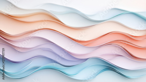 Soft Waves of Pastel Colored Paper Creating an Artistic Fluidity Display, Perfect for Backgrounds, Textures, and Modern Design Concepts