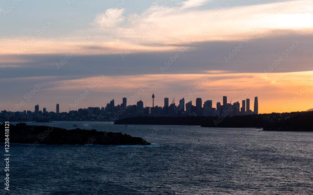 Cloudy view of Sydney CBD skyline.