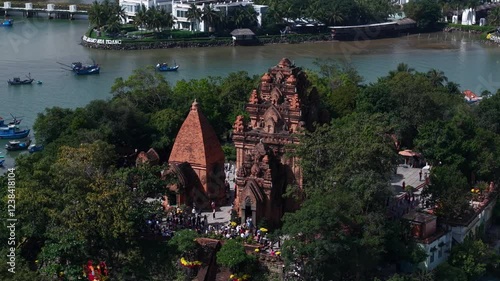 Drone Footage of Nha Trang City and Cham Towers in Vietnam photo