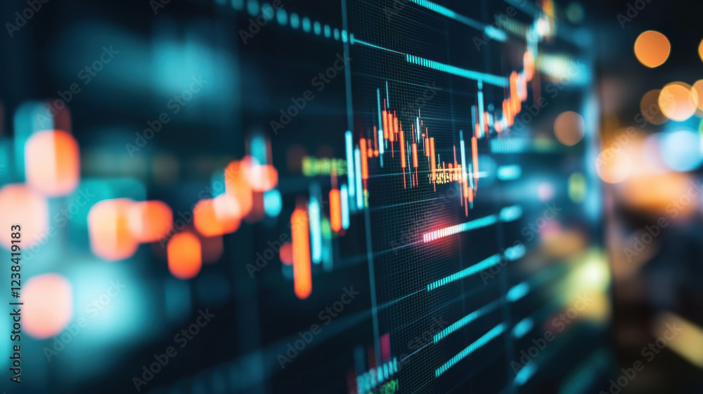 A stock market chart showcases fluctuating trends and vibrant colors on a computer screen, illustrating market activity and investment opportunities during trading hours A stock market chart showcases fluctuating trends and vibrant colors on a computer screen, illustrating market activity and investment opportunities during trading hours