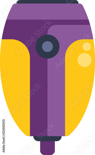Modern electric foil shaver for men with ergonomic design in yellow and purple colors trimming facial hair