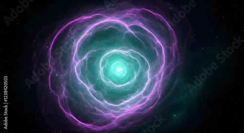 A hidden galaxy bathed in dim purple and teal light, shrouded in cosmic dust, Ai Generated photo