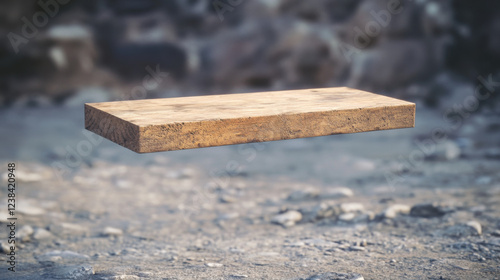 Floating Wooden Plank in a Natural Environment with a Rustic Feel Captured in High Detail Ideal for Nature, Design, and Construction Themes