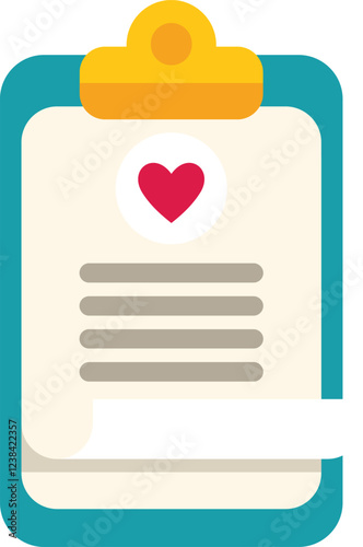 Clipboard showing medical test results with red heart sign for healthy lifestyle or successful treatment concept