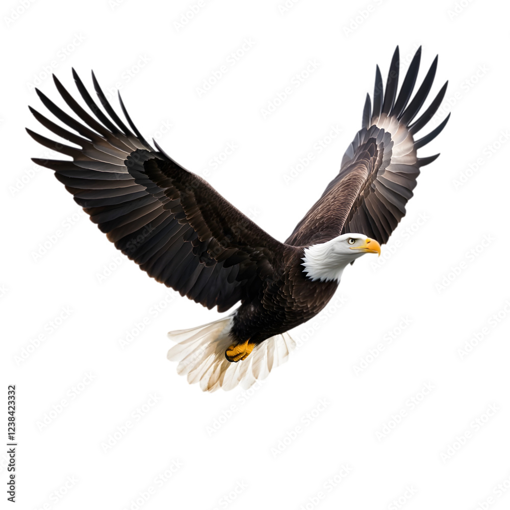 A majestic bald eagle soaring with its wings outstretched. Transparent background
A majestic bald eagle soaring with its wings outstretched. Transparent background