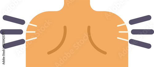 This minimalist icon depicts acupuncture needles being applied to a person's shoulders, symbolizing alternative medicine and pain management