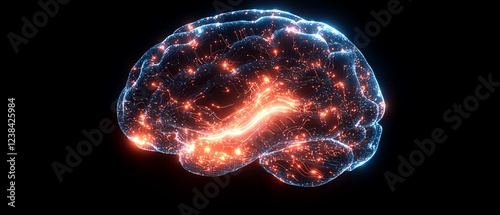 A glowing brain with intricate circuit lines flowing through it, symbolizing the blend of humanlike intelligence and advanced technology