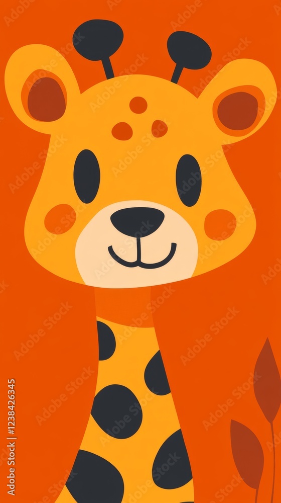 Bright and playful giraffe character design on a vibrant orange background for creative projects and design inspiration Bright and playful giraffe character design on a vibrant orange background for creative projects and design inspiration
