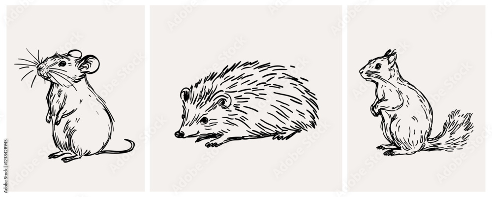 Obraz premium Cute Mouse, Hedgehog and Squirrel