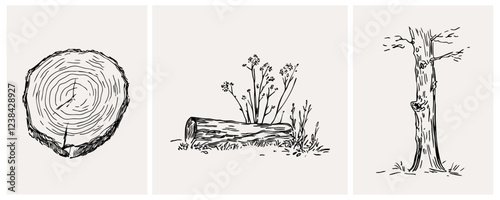 Detailed Cross-Section of a Tree Log Illustration