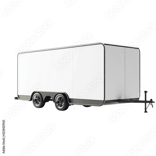 White enclosed trailer with a sleek design suitable for transport and storage in various settings photo