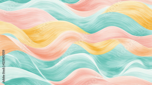 Abstract Wavy Patterns in Soft Pastel Colors Creating a Calm and Serene Background for Art and Design Projects, Ideal for Textiles and Wall Coverings