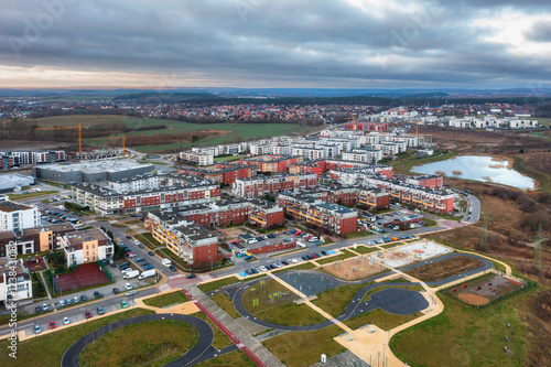 Aerial view of a residential area in Pruszcz Gdanski, Poland photo