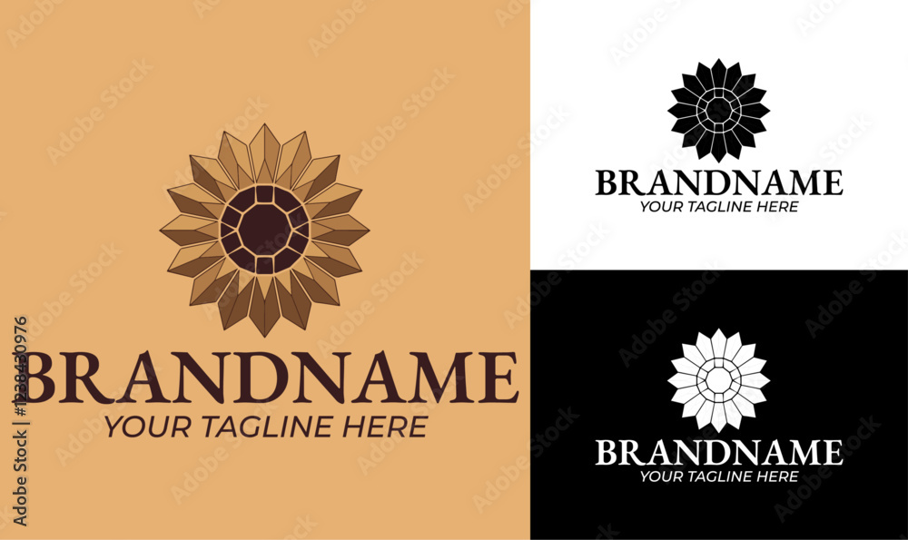 Fototapeta premium Geometric Sunflower Logo Design Template for Florists, Home Decor, and Natural Brands