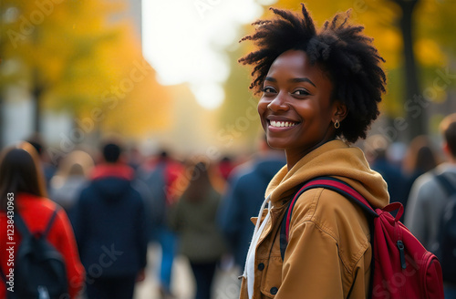 Portrait of Black college student going back to school on campus