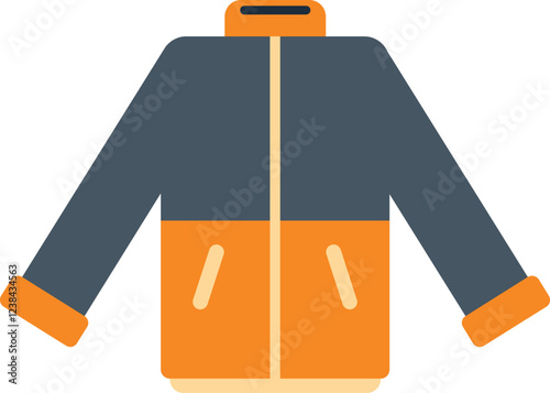 Flat vector illustration of an orange and grey winter jacket, perfect for staying warm during the colder months