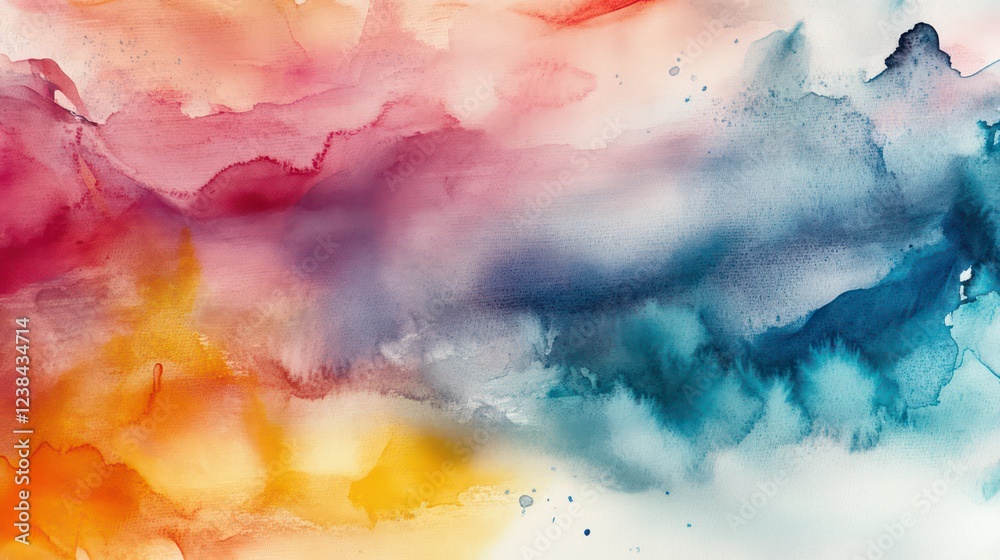 Obraz premium A colorful abstract watercolor background with soft, flowing blends of pink, orange, and blue.