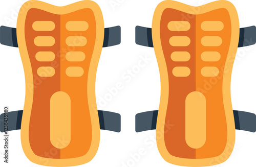 Pair of orange soccer shin guards protecting player legs during match