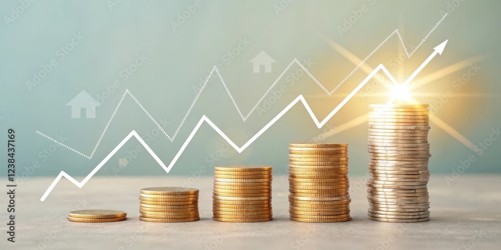 Financial Growth and Increasing Wealth Represented by Rising Stacks of Coins and an Upward Trending Graph Financial Growth and Increasing Wealth Represented by Rising Stacks of Coins and an Upward Trending Graph