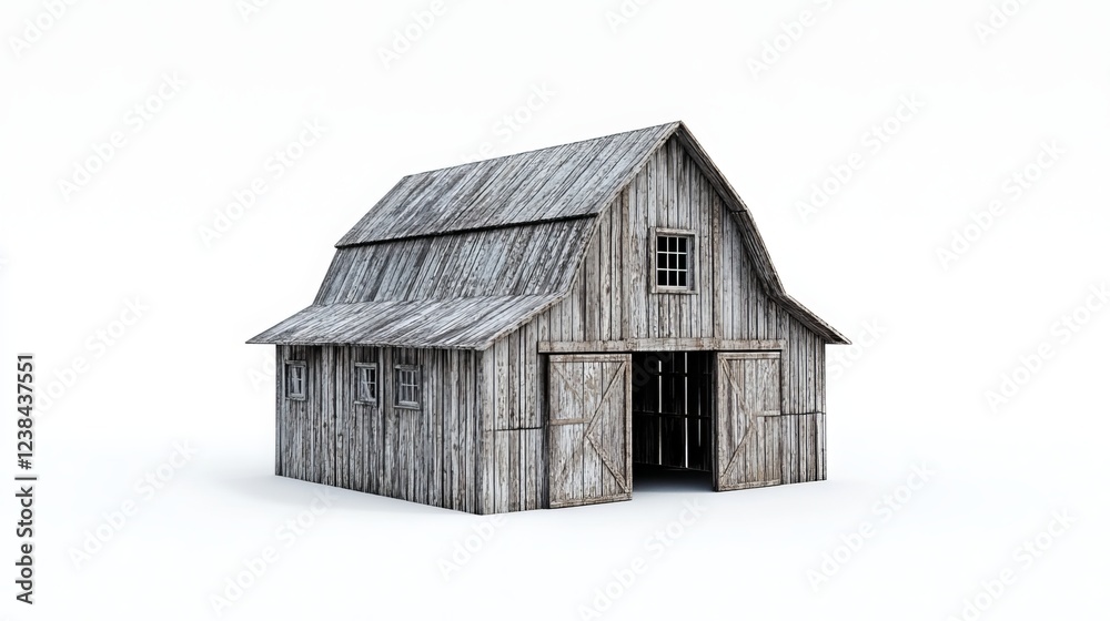 Isolated barn house rendered in 3D and set against a white background. Isolated barn house rendered in 3D and set against a white background.