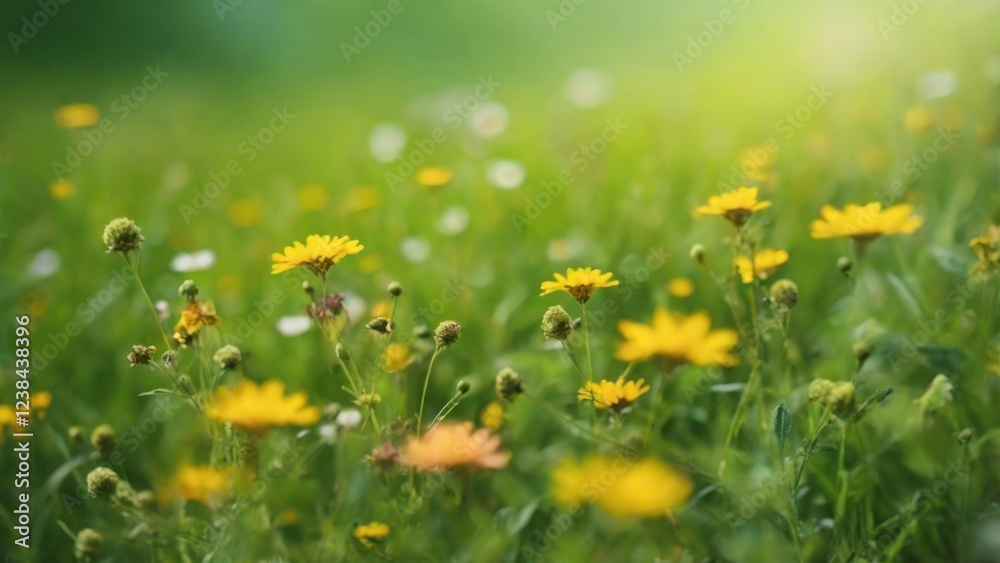Fototapeta premium Beautiful Yellow Wildflowers in a Serene Sunny Field