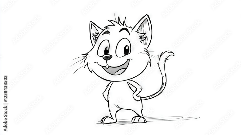 Obraz premium A black and white sketch of a grinning feline perched against a pristine backdrop