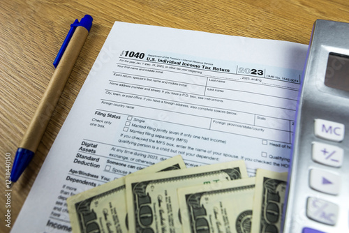 us tax forms 1040. For 2023, business tax time concept.