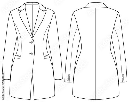 Women long blazer front and back Vector illustration